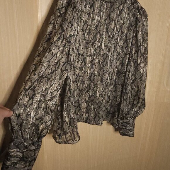 Zara Women's Snake Print Semi Sheer High Neck Blouse Medium - Picture 4 of 10
